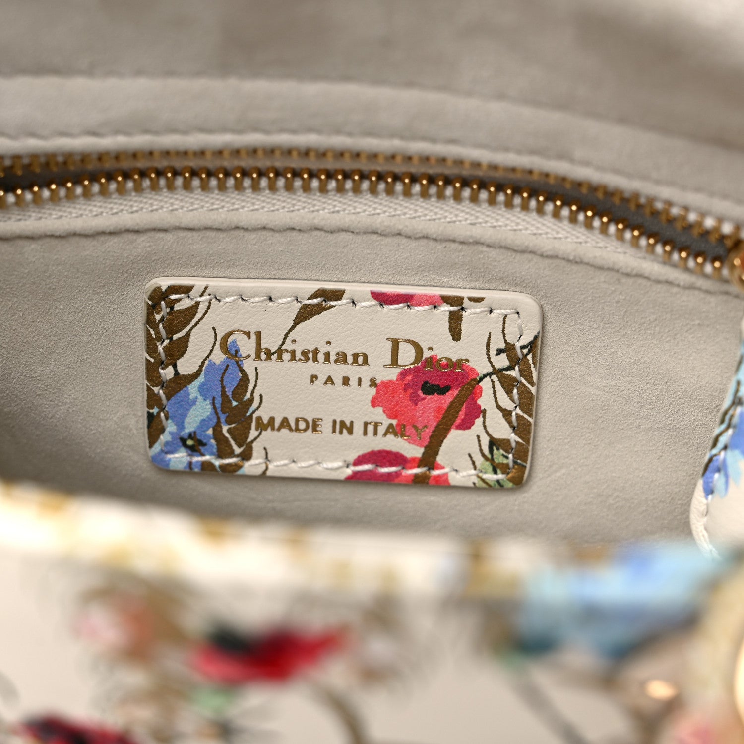 Christian Dior Calfskin Hibiscus Printed Embroidered Mini Lady Dior Beige Multicolor 6 of 8
