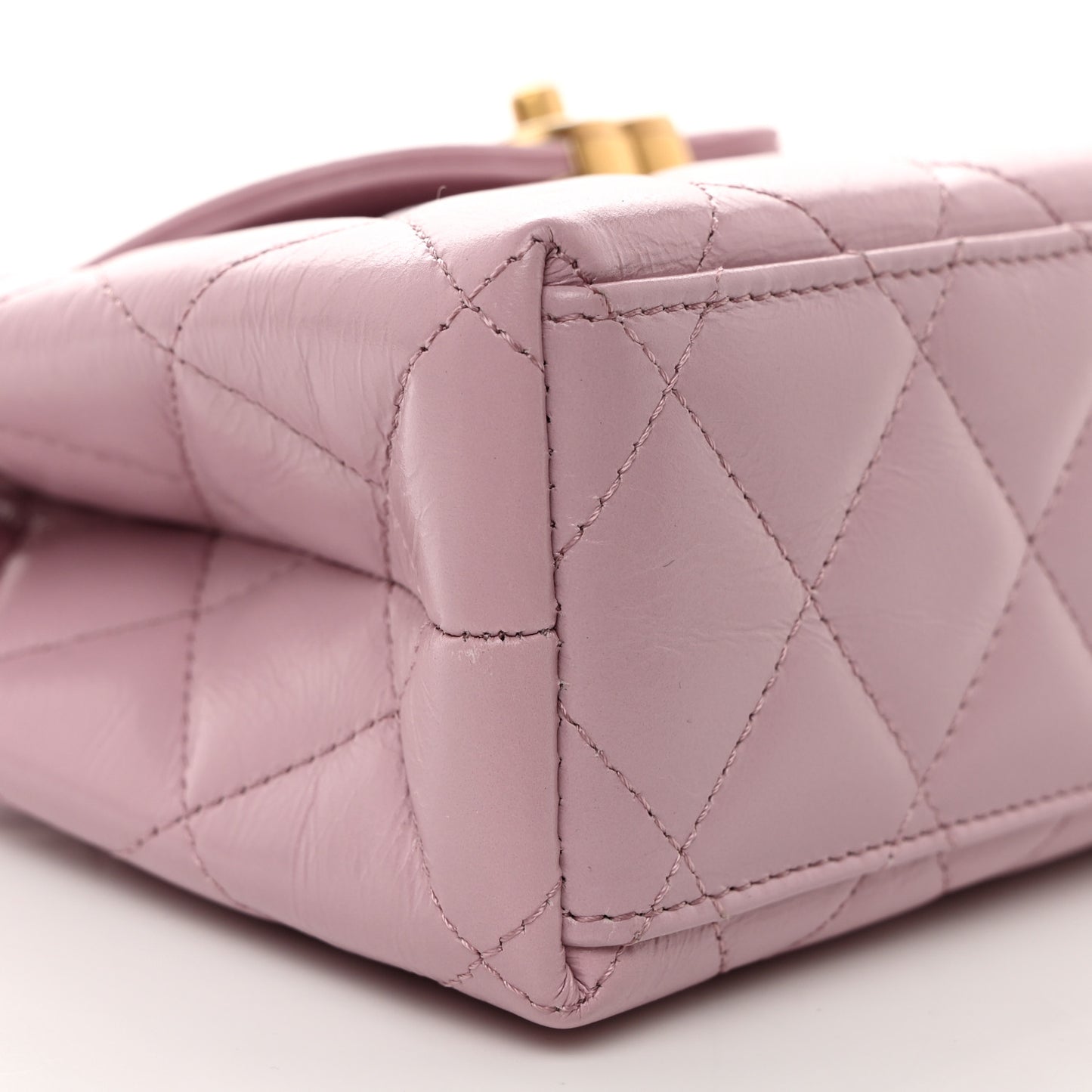 Shiny Aged Calfskin Quilted Nano Kelly Shopper Pink