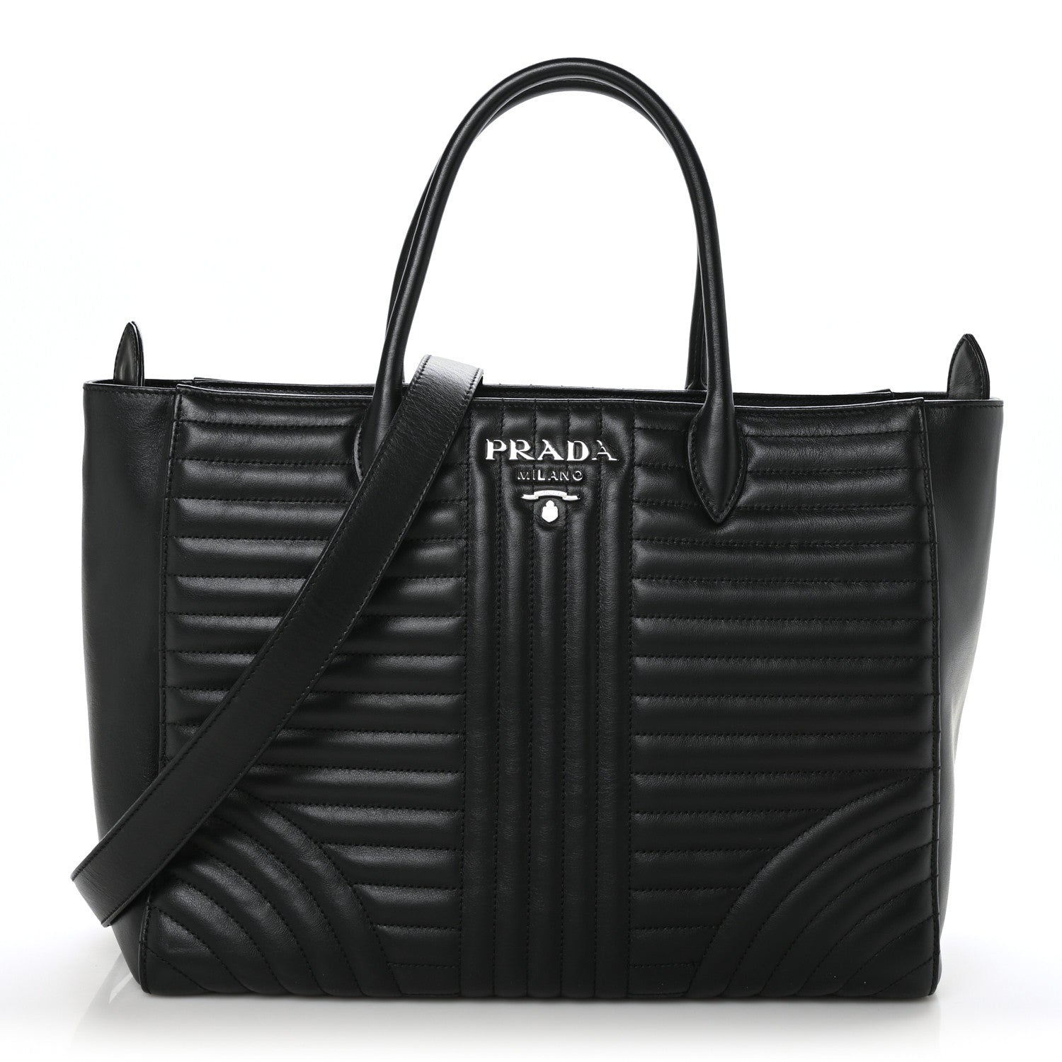 Prada Soft Calfskin Impunture Diagramme Tote Black 1 of 8