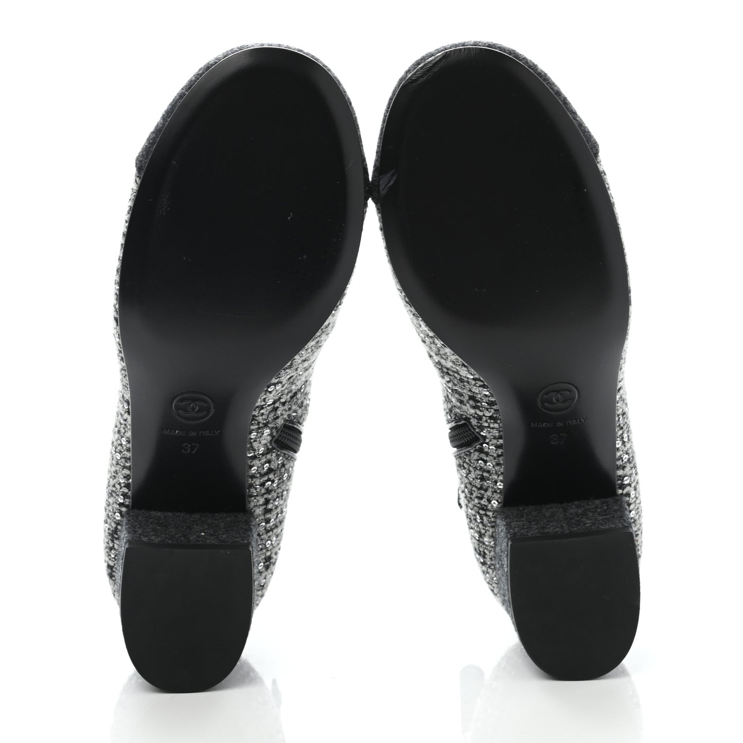 Tweed Pearl Cap Toe Short Boot 37 Ecru Black Grey