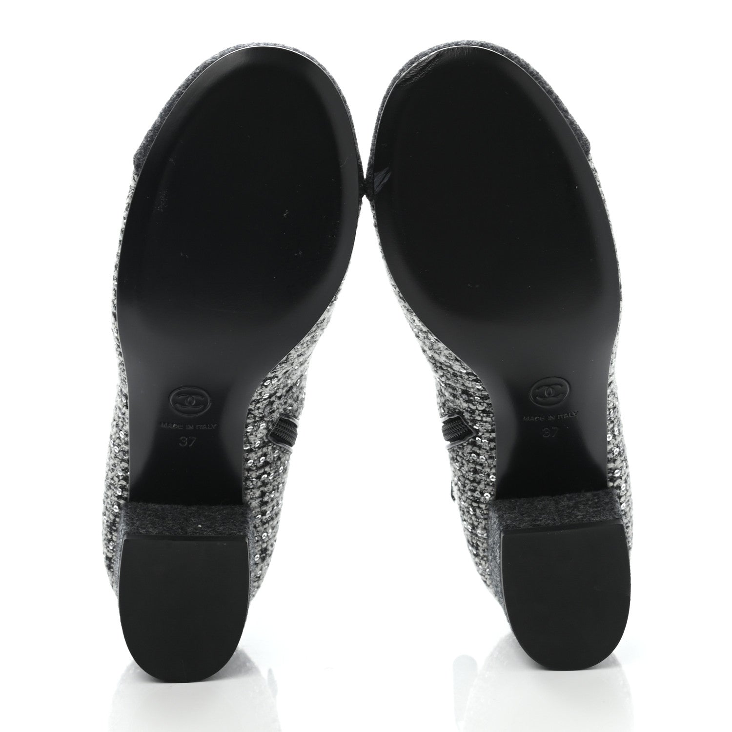 Chanel Tweed Pearl Cap Toe Short Boot 37 Ecru Black Grey 5 of 8