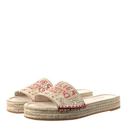 Valentino Garavani Canvas Atelier 08 San Gallo Edition Espadrille Flat Slide Sandals 38 Natural 3 of 8