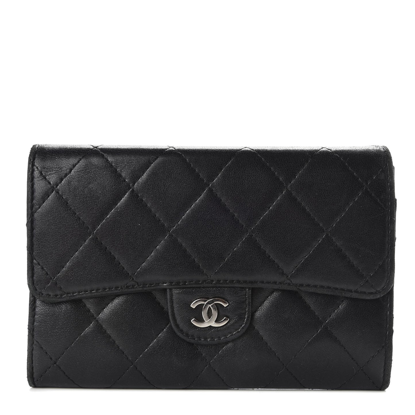 Lambskin Quilted Small Flap Wallet Black