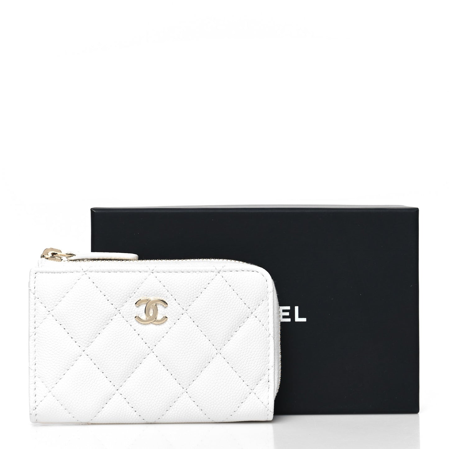 Caviar Quilted Zipped Key Holder Case White