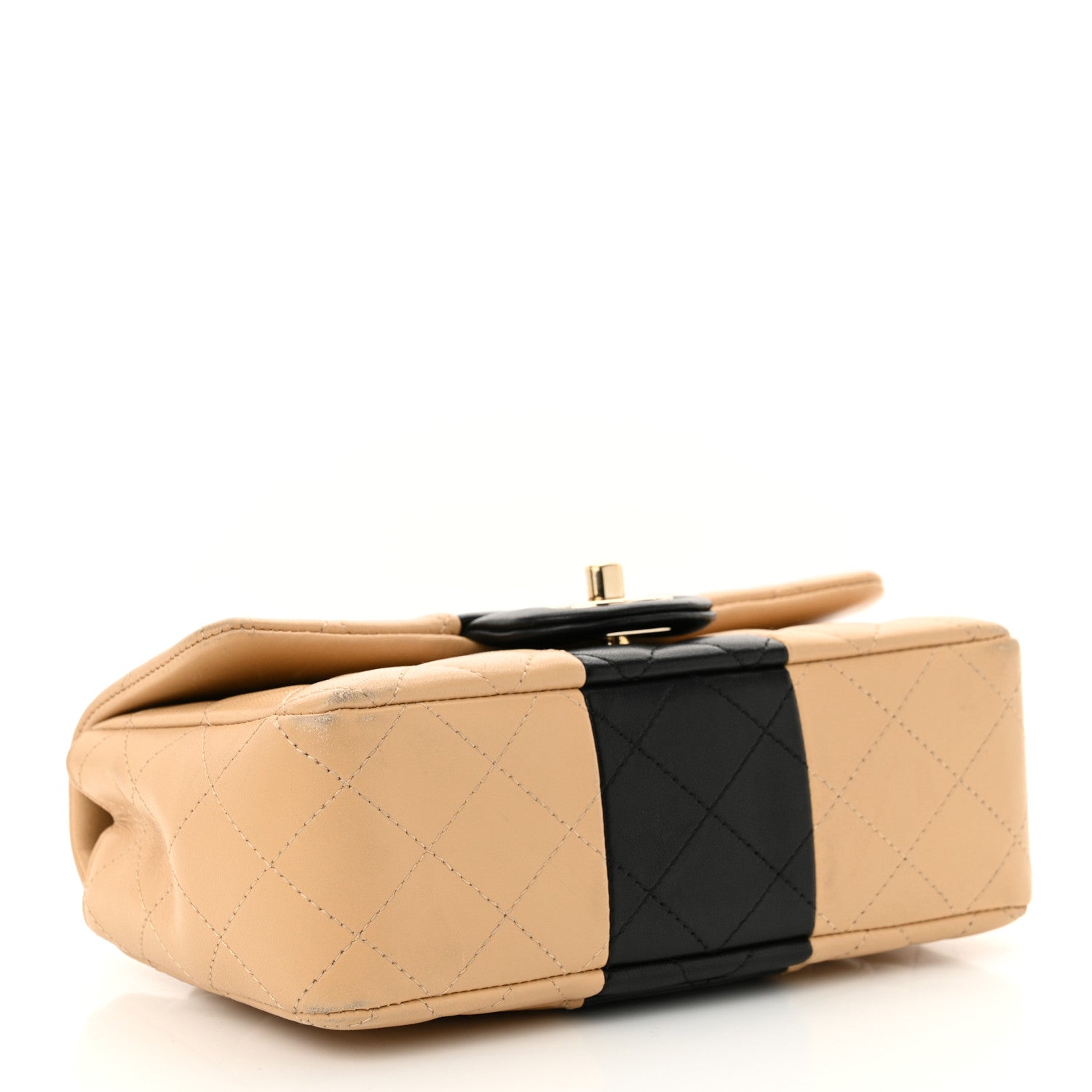 Chanel Lambskin Quilted Mini Rectangular Flap Beige Black 4 of 18