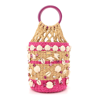 Dolce & Gabbana Raffia Crystal Seashell Bucket Bag Natural Pink 1 of 10