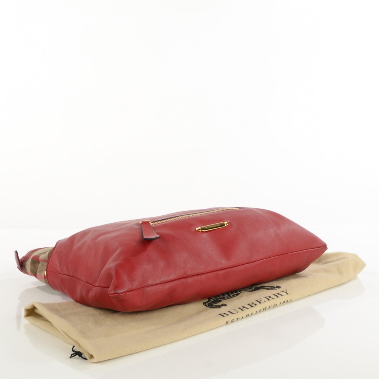 Soft Calfskin House Check Big Crush Tote Military Red