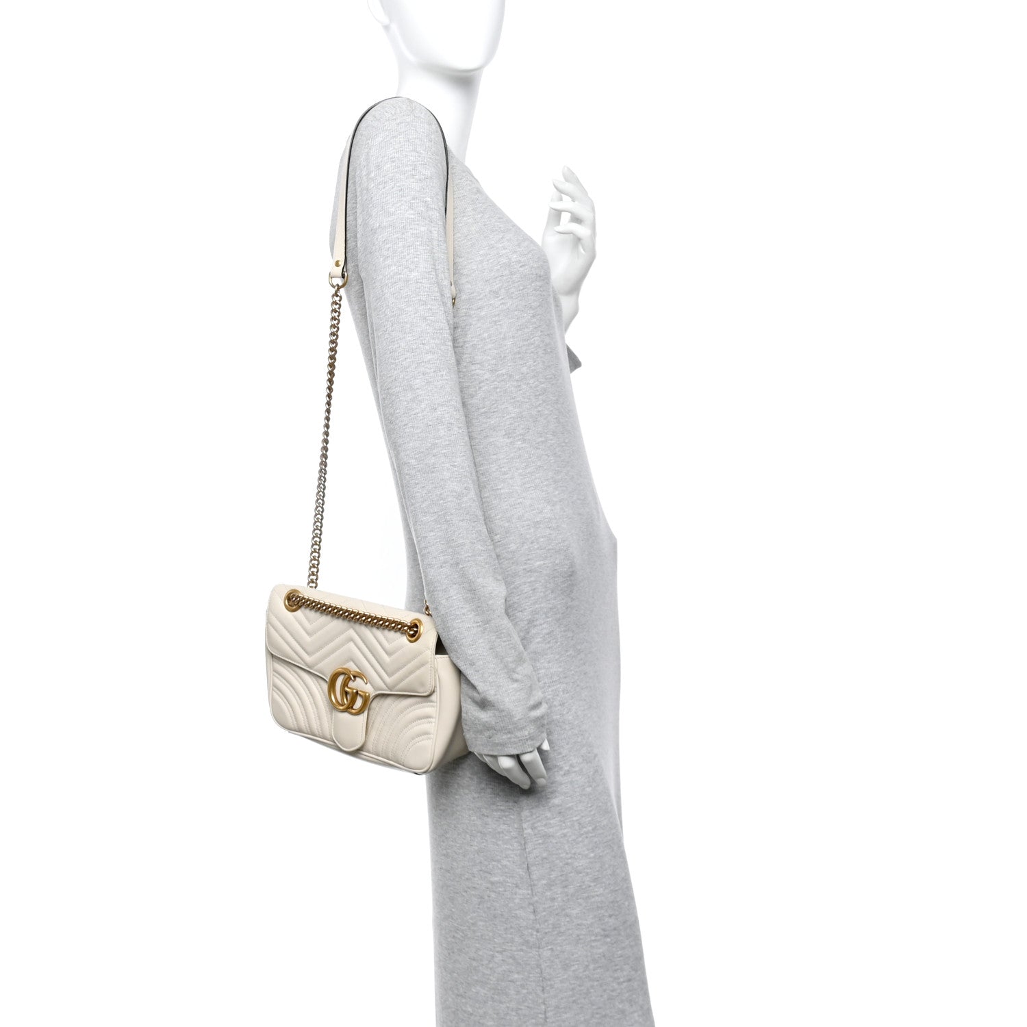 Gucci Calfskin Matelasse Small GG Marmont Shoulder Bag White 2 of 10