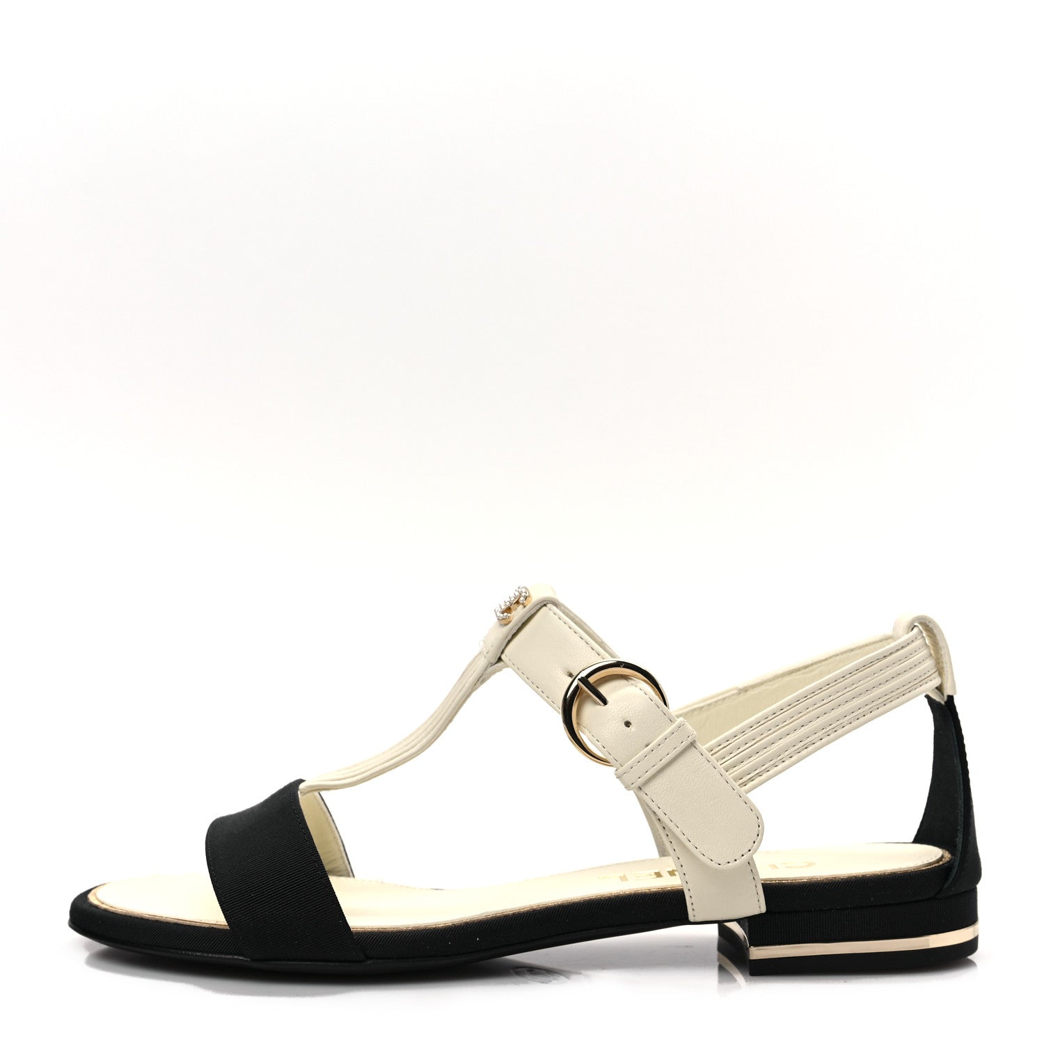 Chanel Lambskin Grosgrain CC Sandals 36 Ivory Black 1 of 8