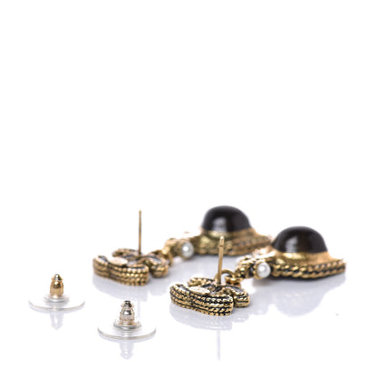 Chanel Gripoix Pearl Resin CC Dangle Earrings Gold Black 3 of 5