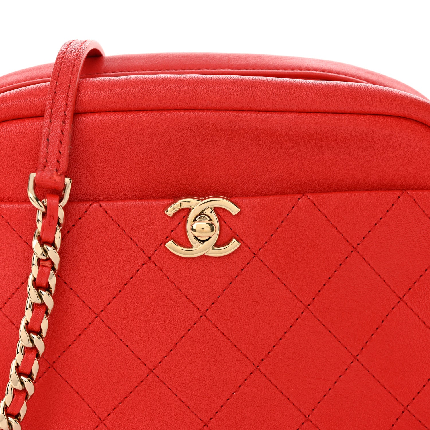 Chanel Goatskin Quilted Large Casual Trip Camera Case Bag Red 8 of 12