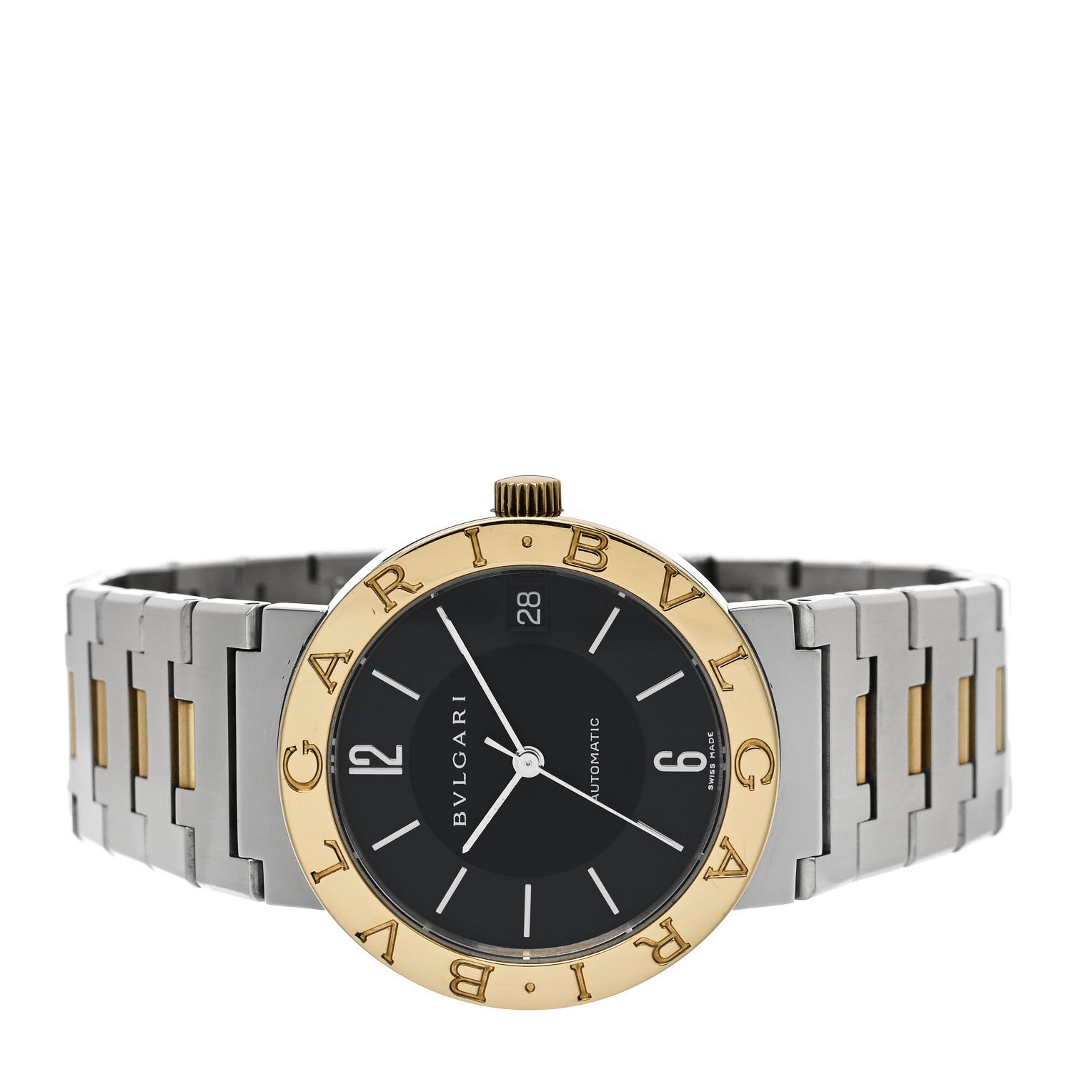 Bulgari Stainless Steel 18K Yellow Gold 33mm Automatic Watch Black 2 of 5