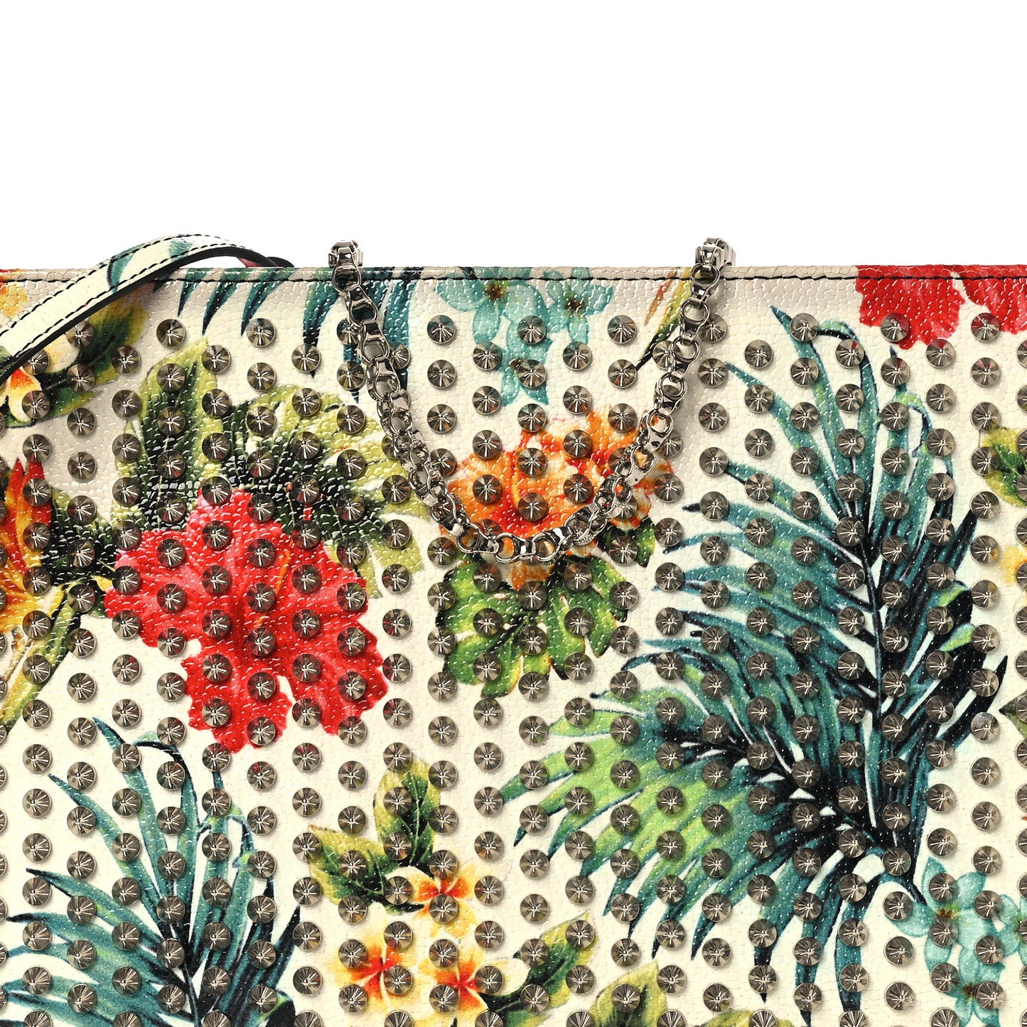 Calfskin Studded Floral Mosaic Loubiclutch Crossbody Clutch White Multicolor