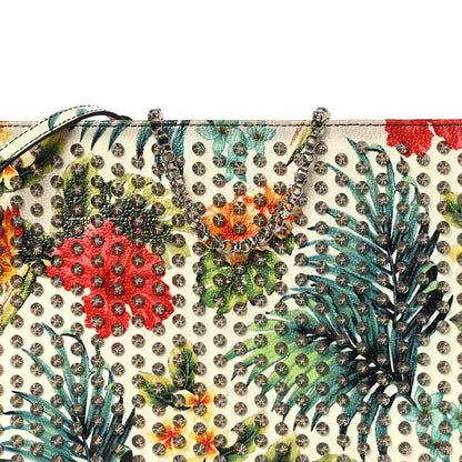 Christian Louboutin Calfskin Studded Floral Mosaic Loubiclutch Crossbody Clutch White Multicolor 7 of 11