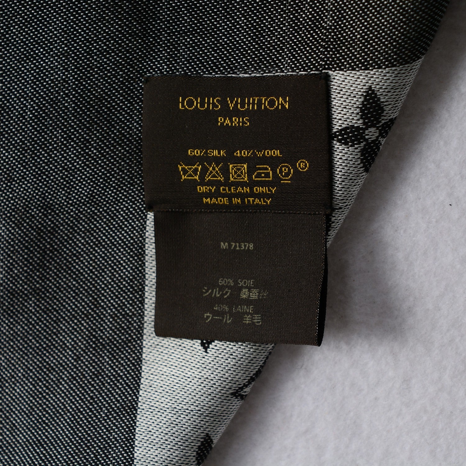 Louis Vuitton Wool Silk Monogram Denim Shawl Black 6 of 6