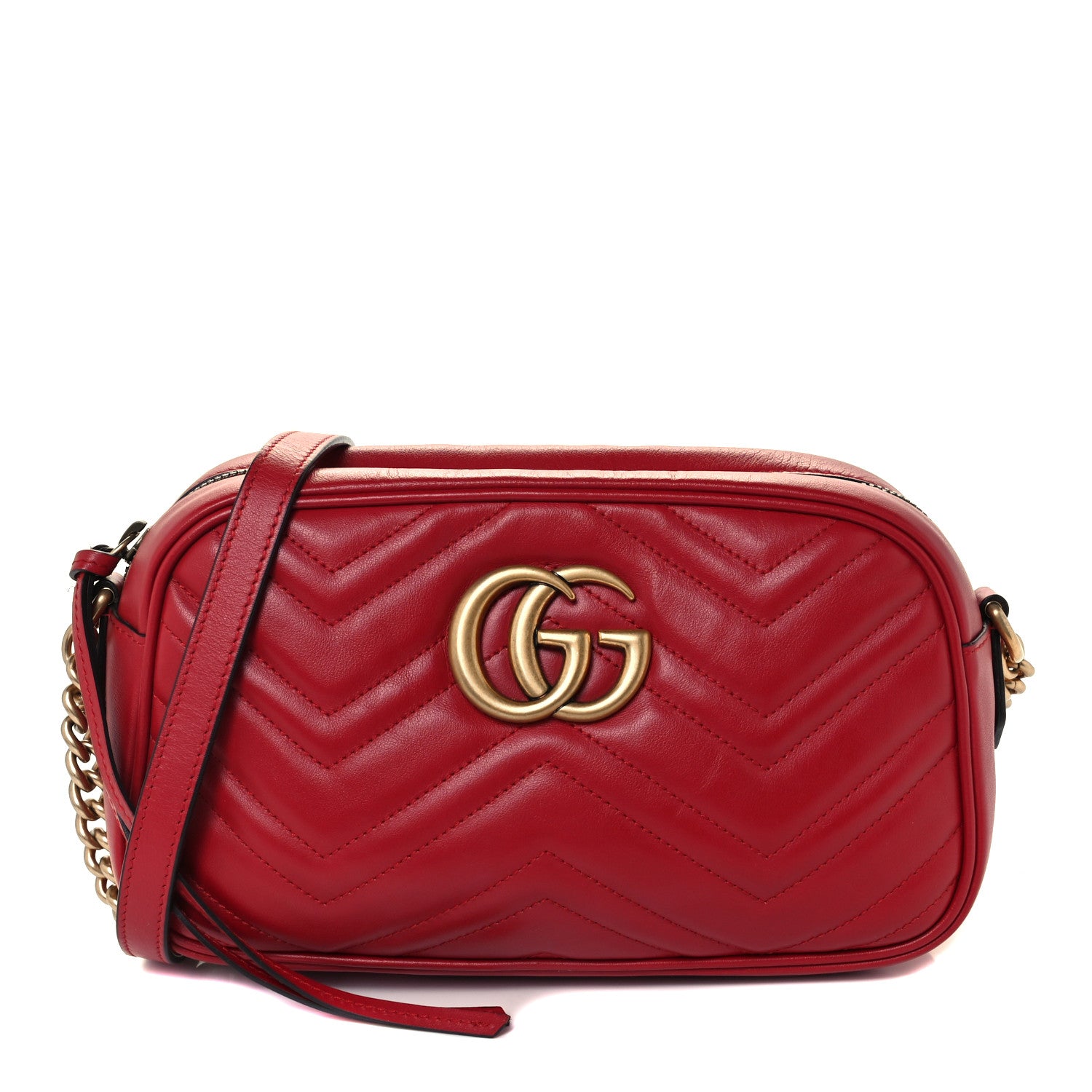 Gucci Calfskin Matelasse Small GG Marmont Chain Shoulder Bag Hibiscus Red 1 of 11