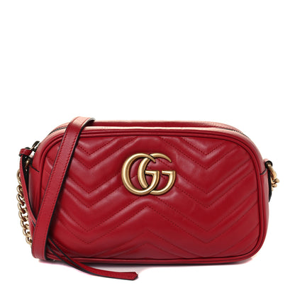 Gucci Calfskin Matelasse Small GG Marmont Chain Shoulder Bag Hibiscus Red 1 of 11