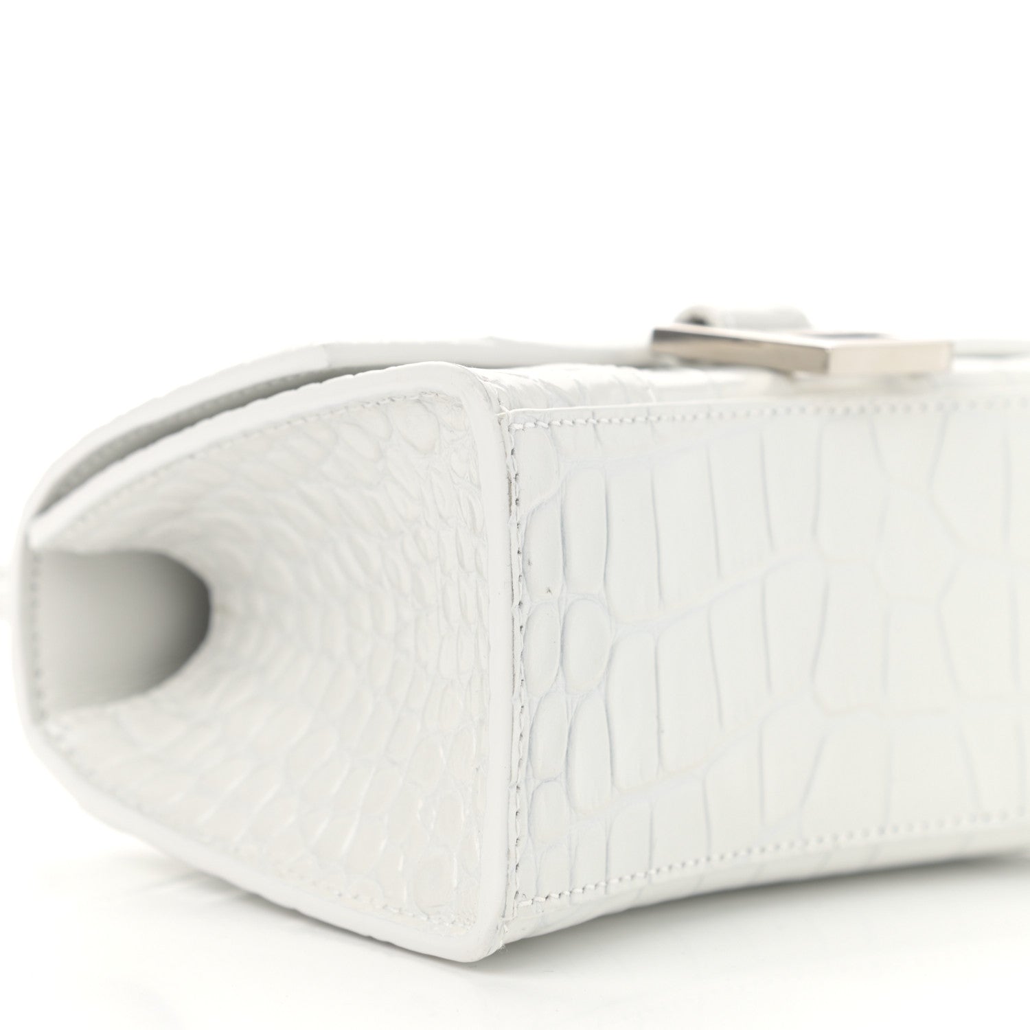 Balenciaga Shiny Calfskin Crocodile Embossed Hourglass Top Handle Bag XS White 9 of 10