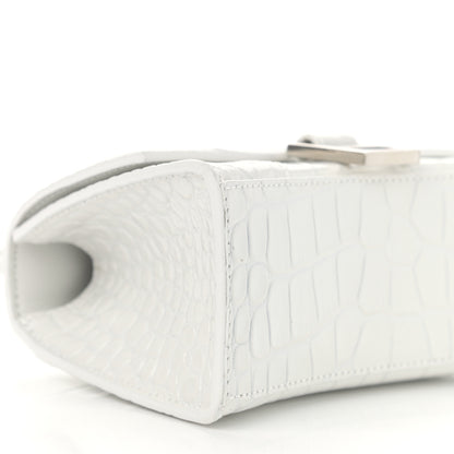 Balenciaga Shiny Calfskin Crocodile Embossed Hourglass Top Handle Bag XS White 9 of 10