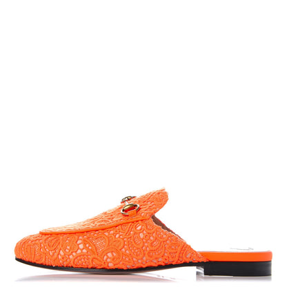 Gucci Lace Malaga Kid Womens Princetown Slippers 36.5 Orange Fluo Skin Rose 1 of 9