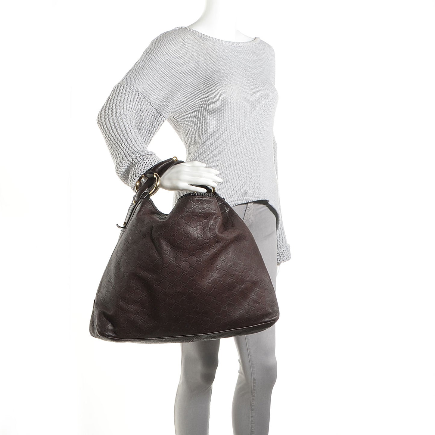 Guccissima Large Horsebit Chain Hobo Chocolate Brown