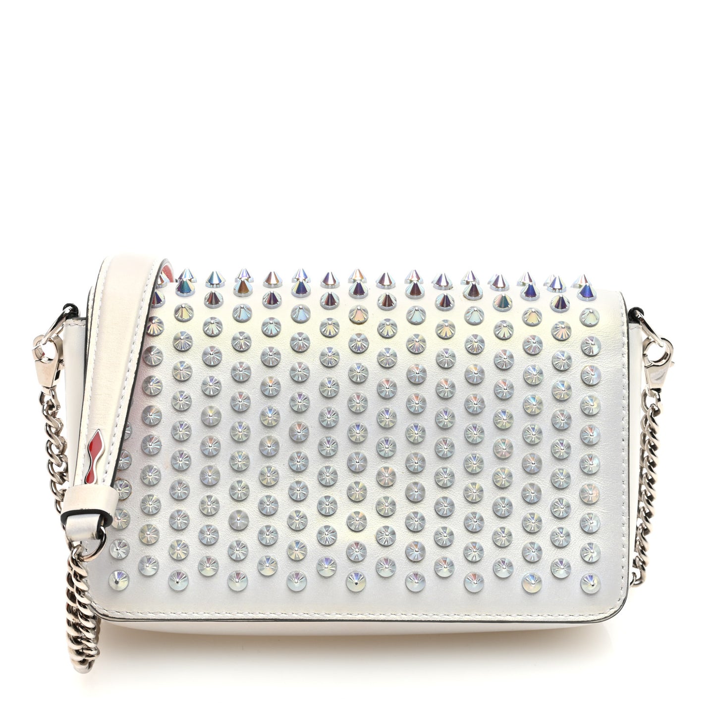 Metallic Calfskin Spiked Zoompouch Crossbody Snow Silver