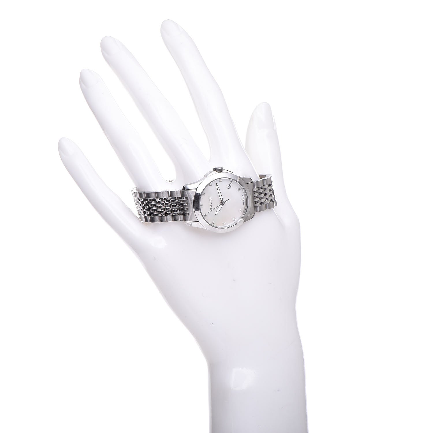 Gucci Stainless Steel Diamond Mother of Pearl 27mm G-Timeless Quartz Watch 2 of 6
