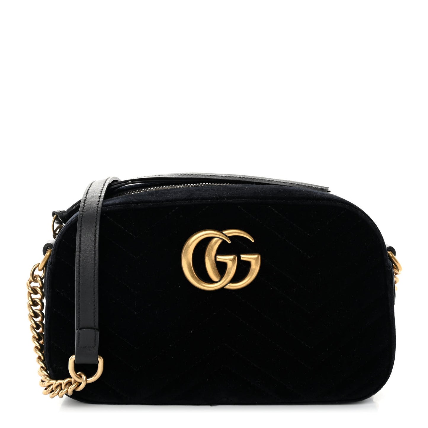 Velvet Matelasse Small GG Marmont Chain Shoulder Bag Black