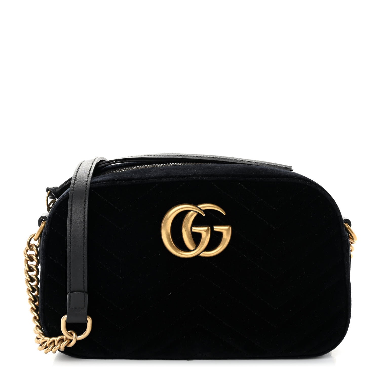 Gucci Velvet Matelasse Small GG Marmont Chain Shoulder Bag Black 1 of 11