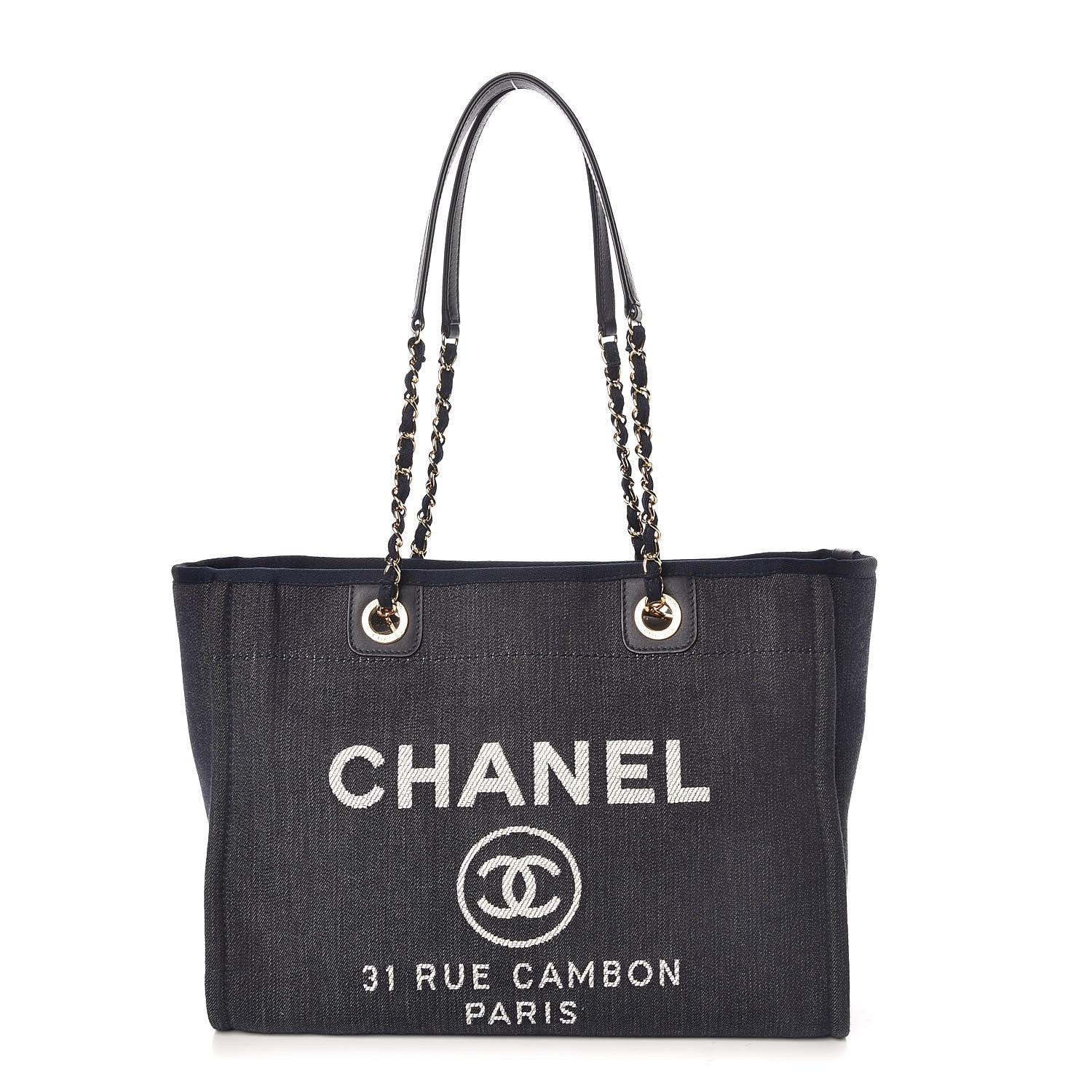 Chanel Denim Small Deauville Tote Dark Blue 1 of 9