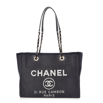 Chanel Denim Small Deauville Tote Dark Blue 1 of 9