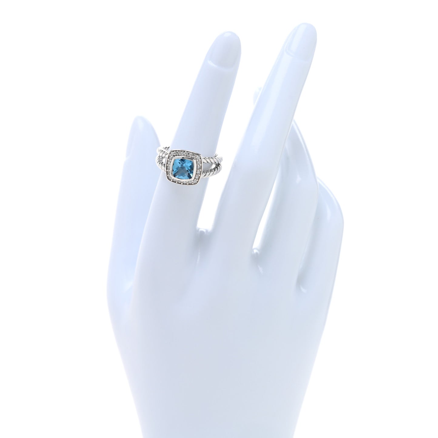 Sterling Silver Diamond Blue Topaz 7mm Petite Albion Ring 52 6
