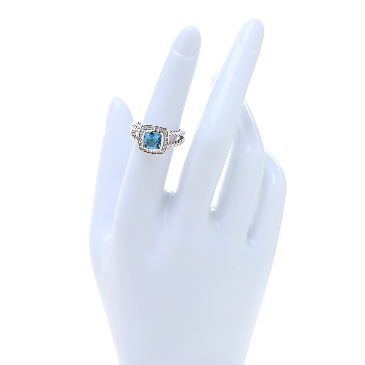 David Yurman Sterling Silver Diamond Blue Topaz 7mm Petite Albion Ring 52 6 2 of 5