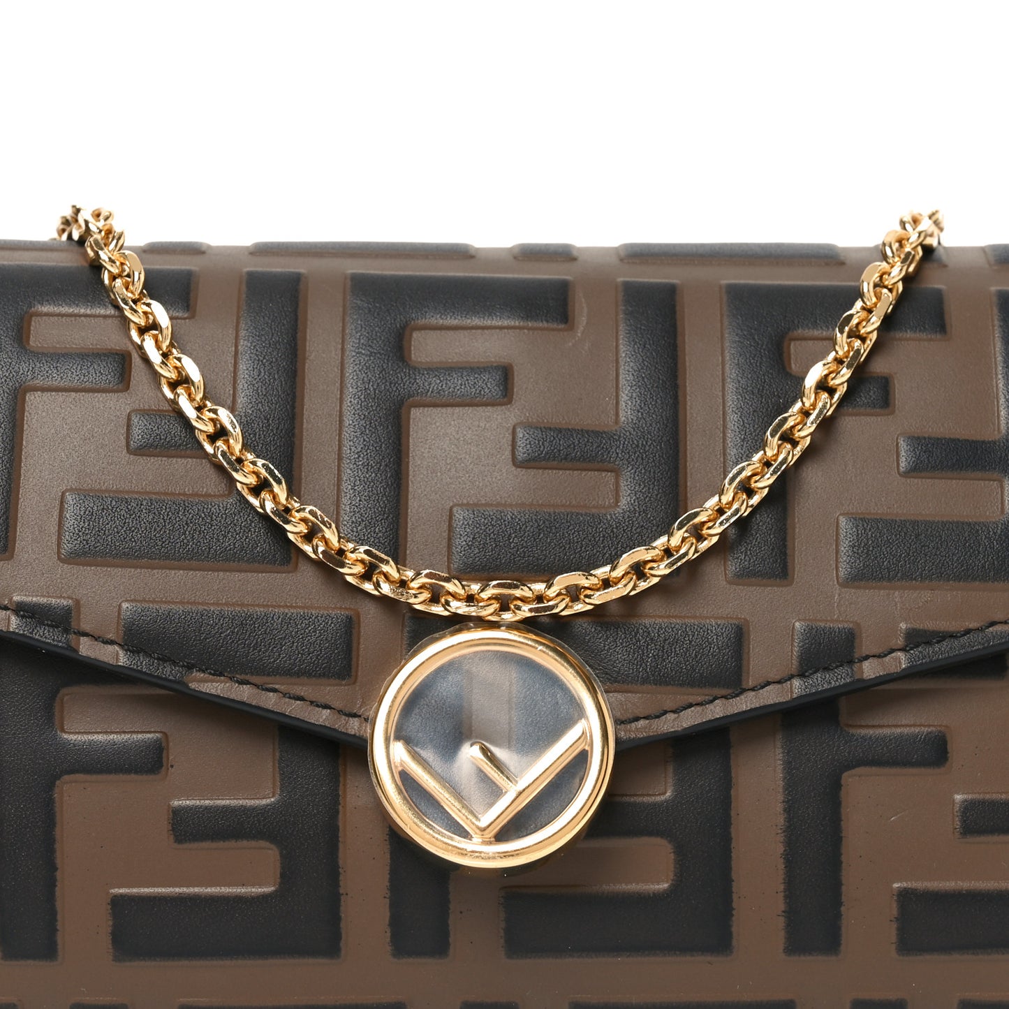 Vitello Soft F is Fendi Bi-Color FF 1974 Embossed Continental Envelope Wallet On Chain Maya Black