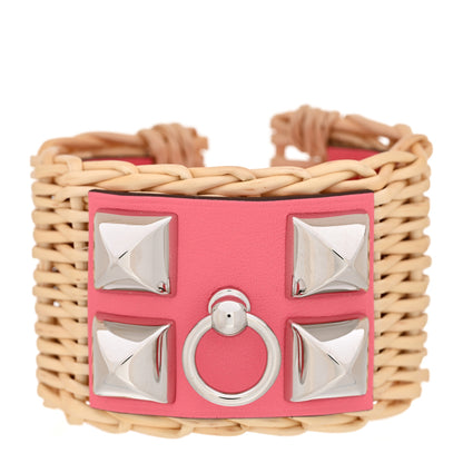 Hermes Wicker Barenia Medor Picnic Cuff Bracelet T2 Rose Azalee 1 of 6