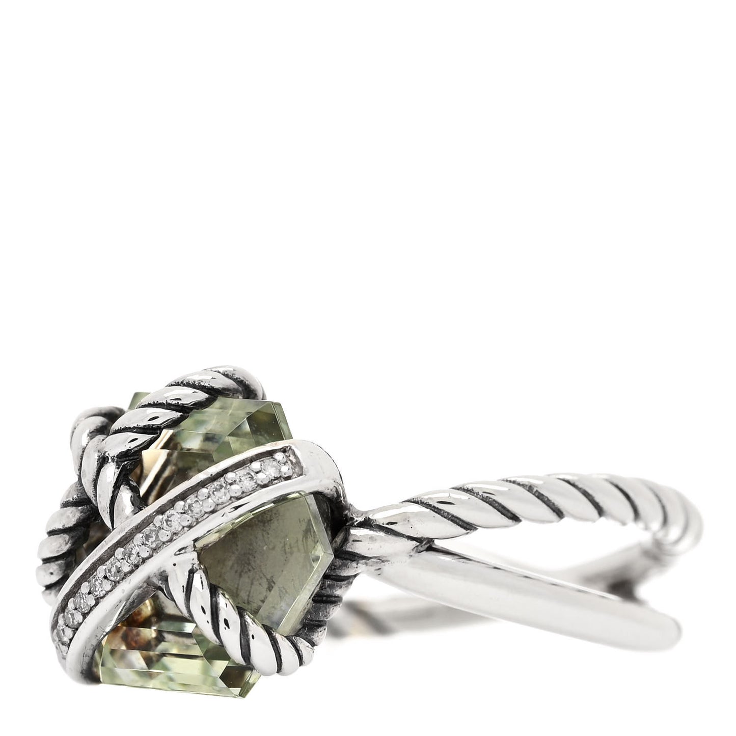 Sterling Silver Diamond Prasiolite 10mm Cable Wrap Ring 52 6