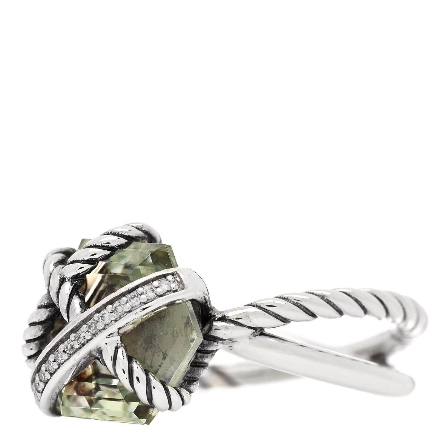 David Yurman Sterling Silver Diamond Prasiolite 10mm Cable Wrap Ring 52 6 3 of 5