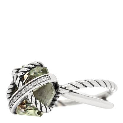 David Yurman Sterling Silver Diamond Prasiolite 10mm Cable Wrap Ring 52 6 3 of 5