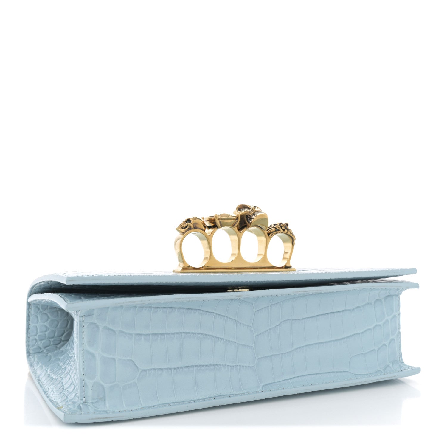 Alexander McQueen Shiny Crocodile Embossed Jeweled Satchel Pale Blue 3 of 12