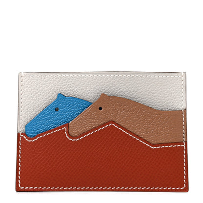Hermes Epsom Evercolor Chevre Mysore Les Petits Chevaux Card Holder Brique Quebracho Bleu Frida Gris Perle 1 of 8