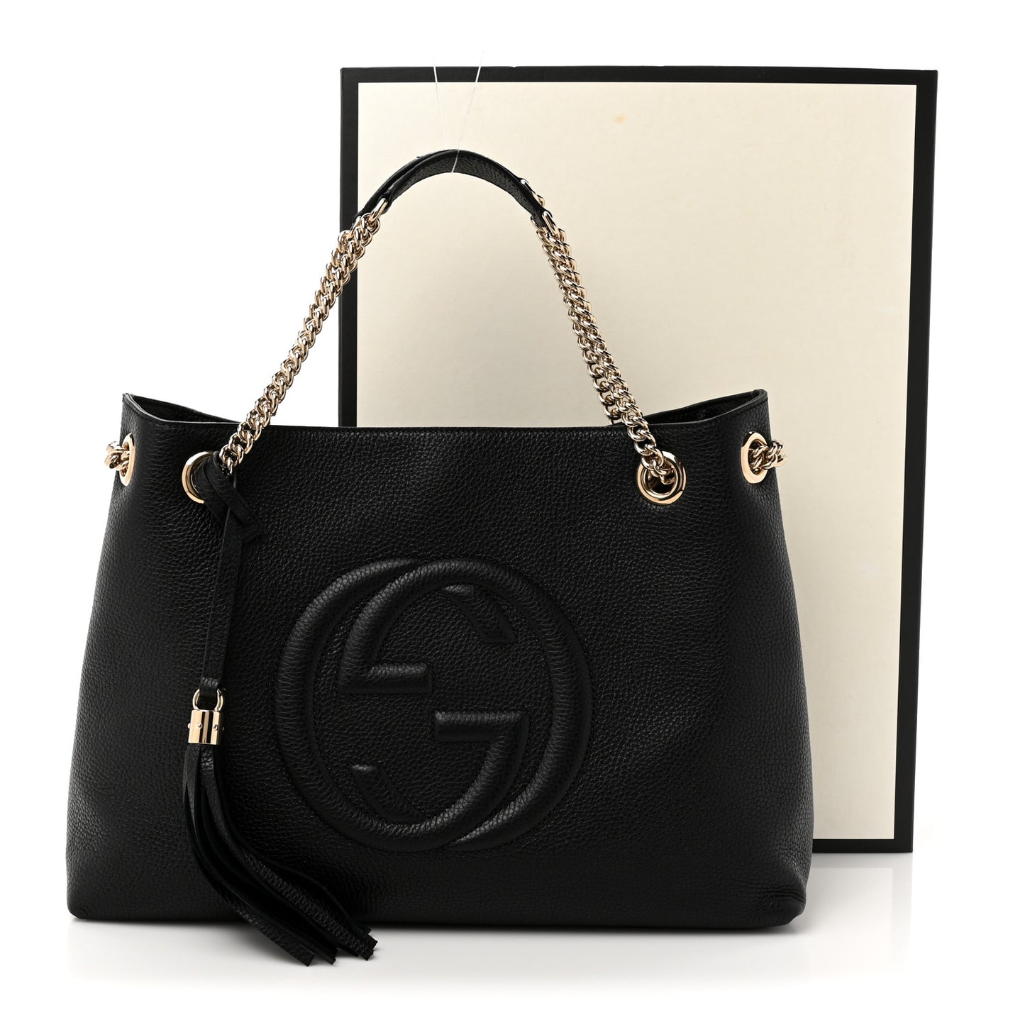 Pebbled Calfskin Medium Soho Chain Shoulder Bag Black
