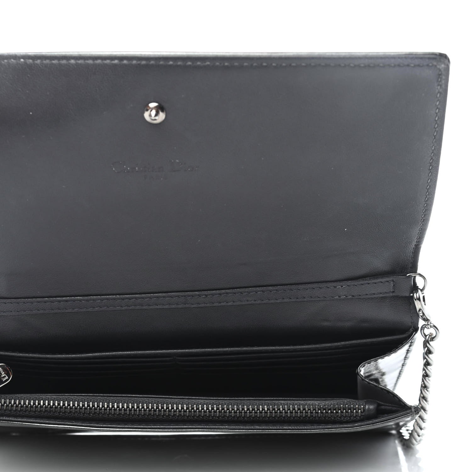 Christian Dior Metallic Patent Micro-Cannage Diorama Croisiere Chain Wallet Onyx Black 5 of 10