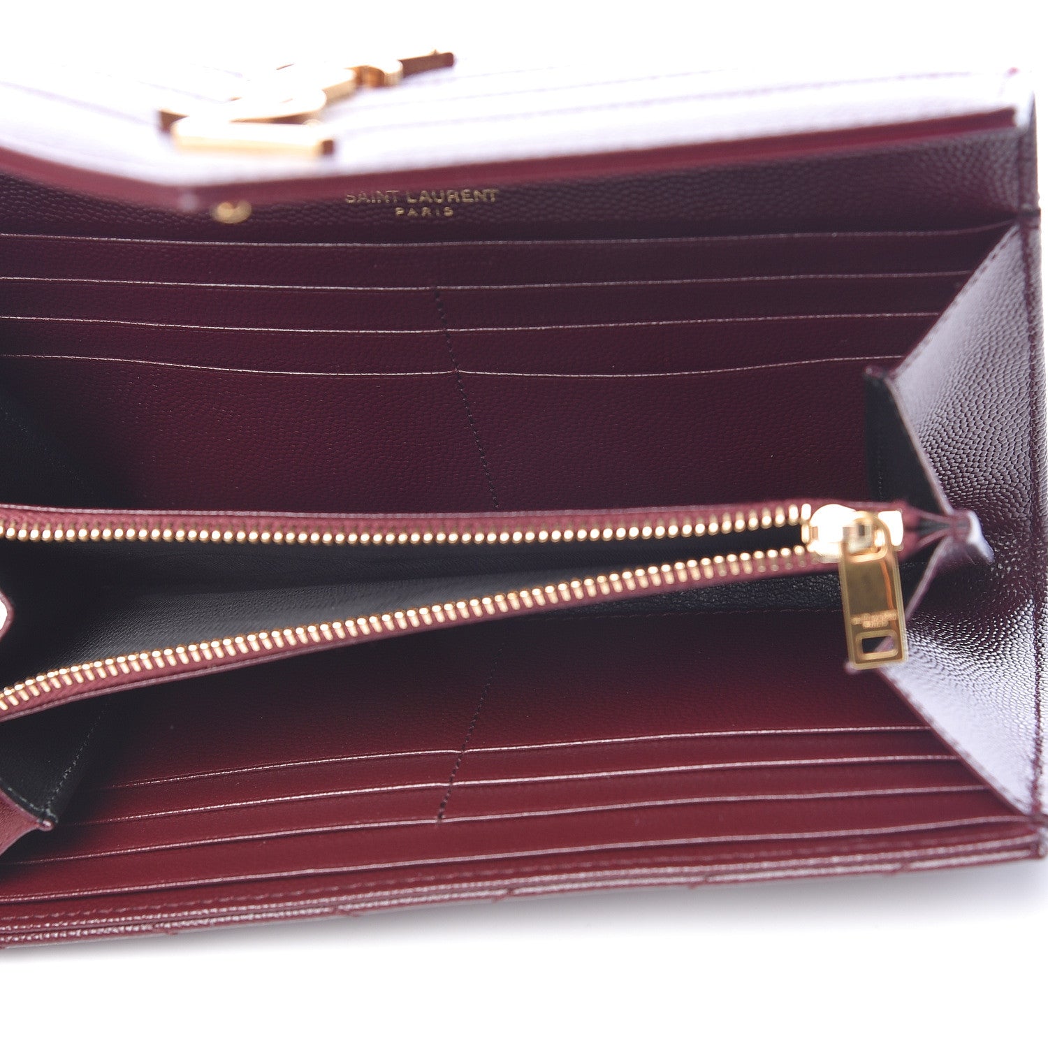 Saint Laurent Grain De Poudre Matelasse Chevron Monogram Flap Wallet Rouge Legion 5 of 6