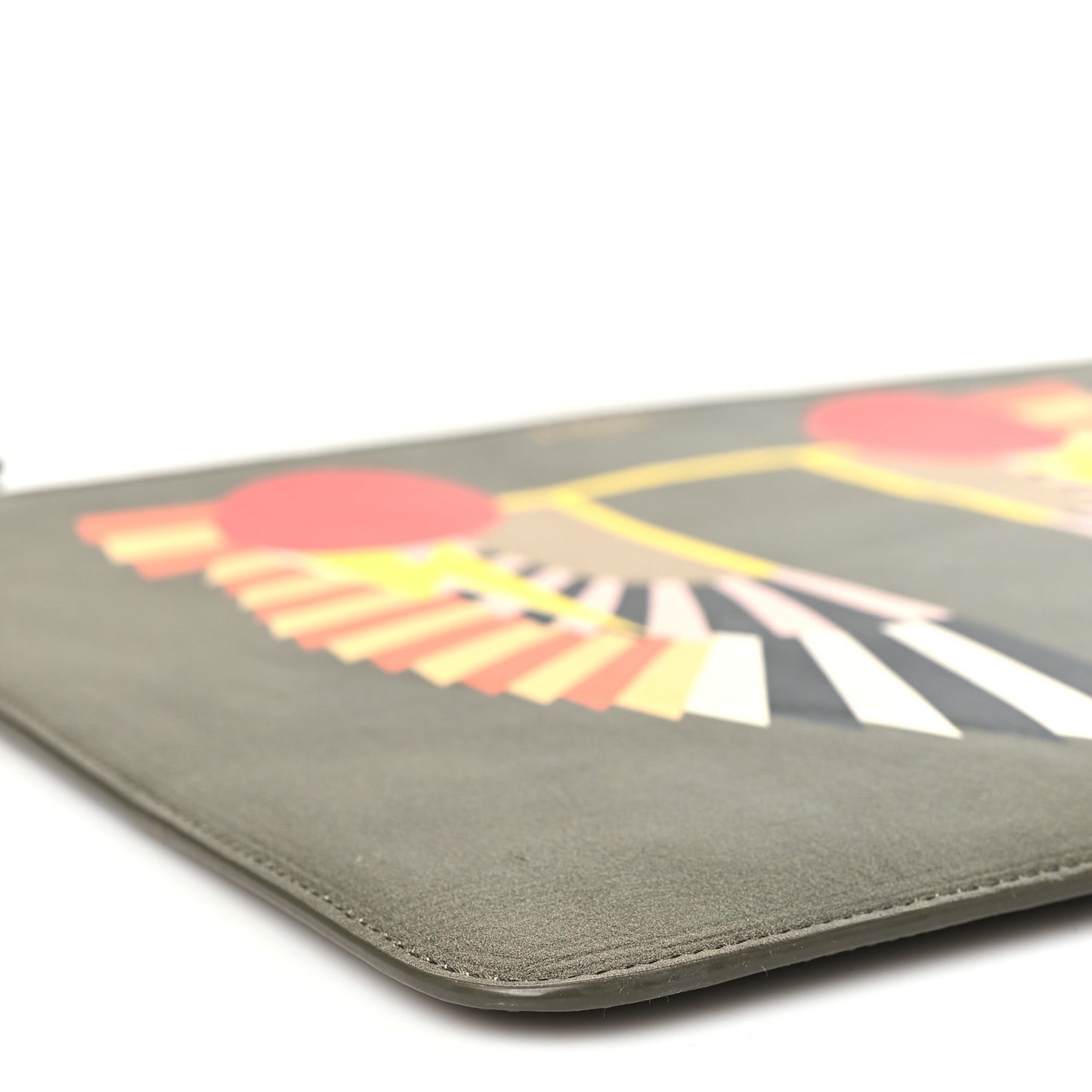 Calfskin Egyptian Print Zip Pouch Olive