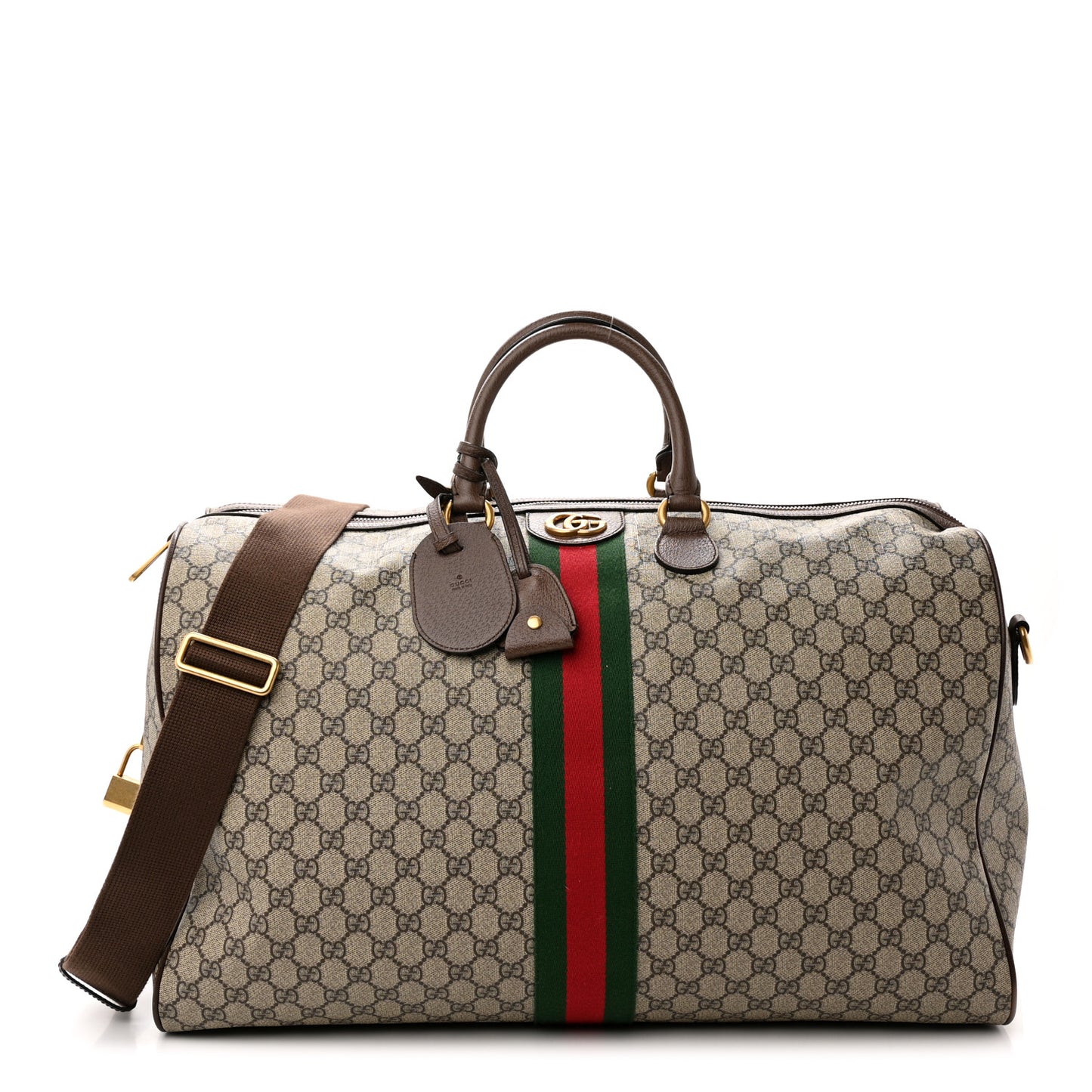 GG Supreme Monogram Textured Dollar Calfskin Web Large Savoy Duffle Bag Beige Ebony New Acero