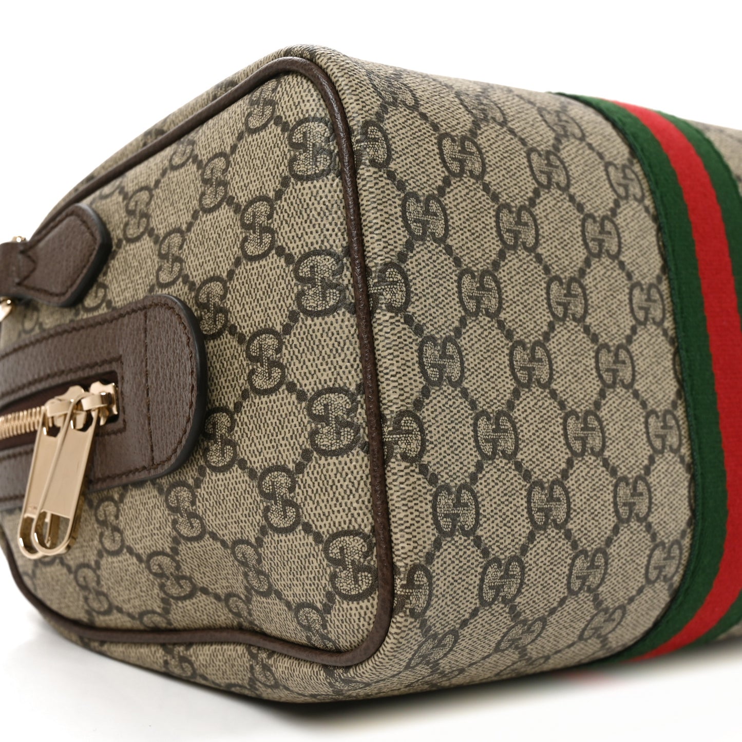 GG Supreme Monogram Web Medium Ophidia Top Handle Bag Beige Dark Brown
