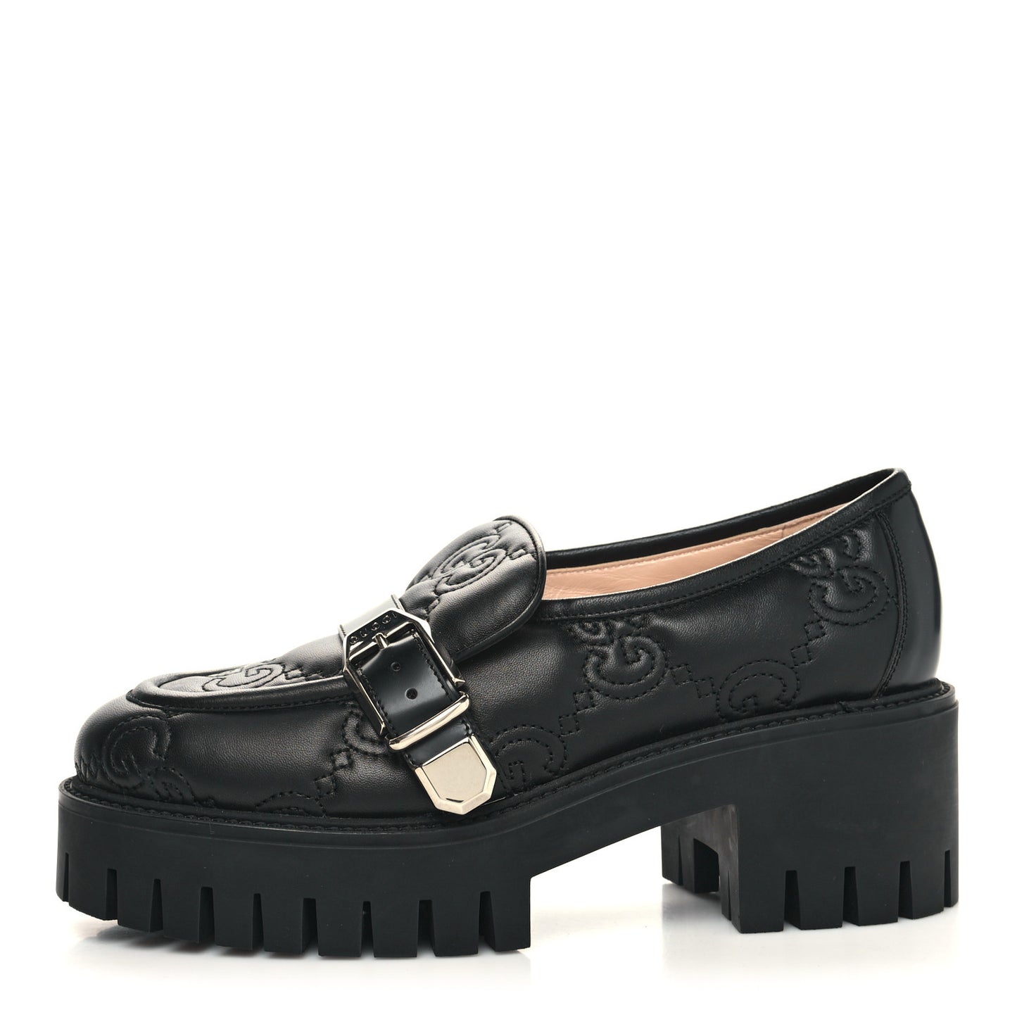 Nappa Cordovan Lux GG Matelasse Buckled Platform Lug Sole 60mm Loafers 38 Black