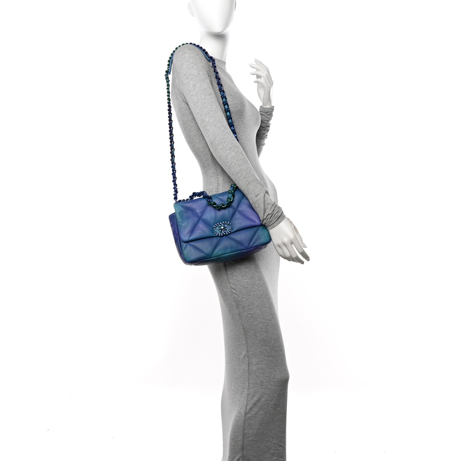Chanel Tie Dye Calfskin Quilted Medium Chanel 19 Flap Blue Purple 2 of 11