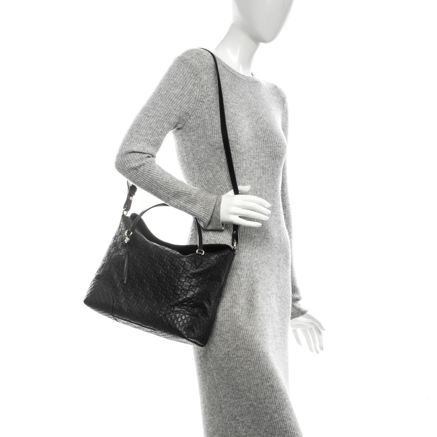 Gucci Guccissima Medium Bree Foldover Tote Black 2 of 7