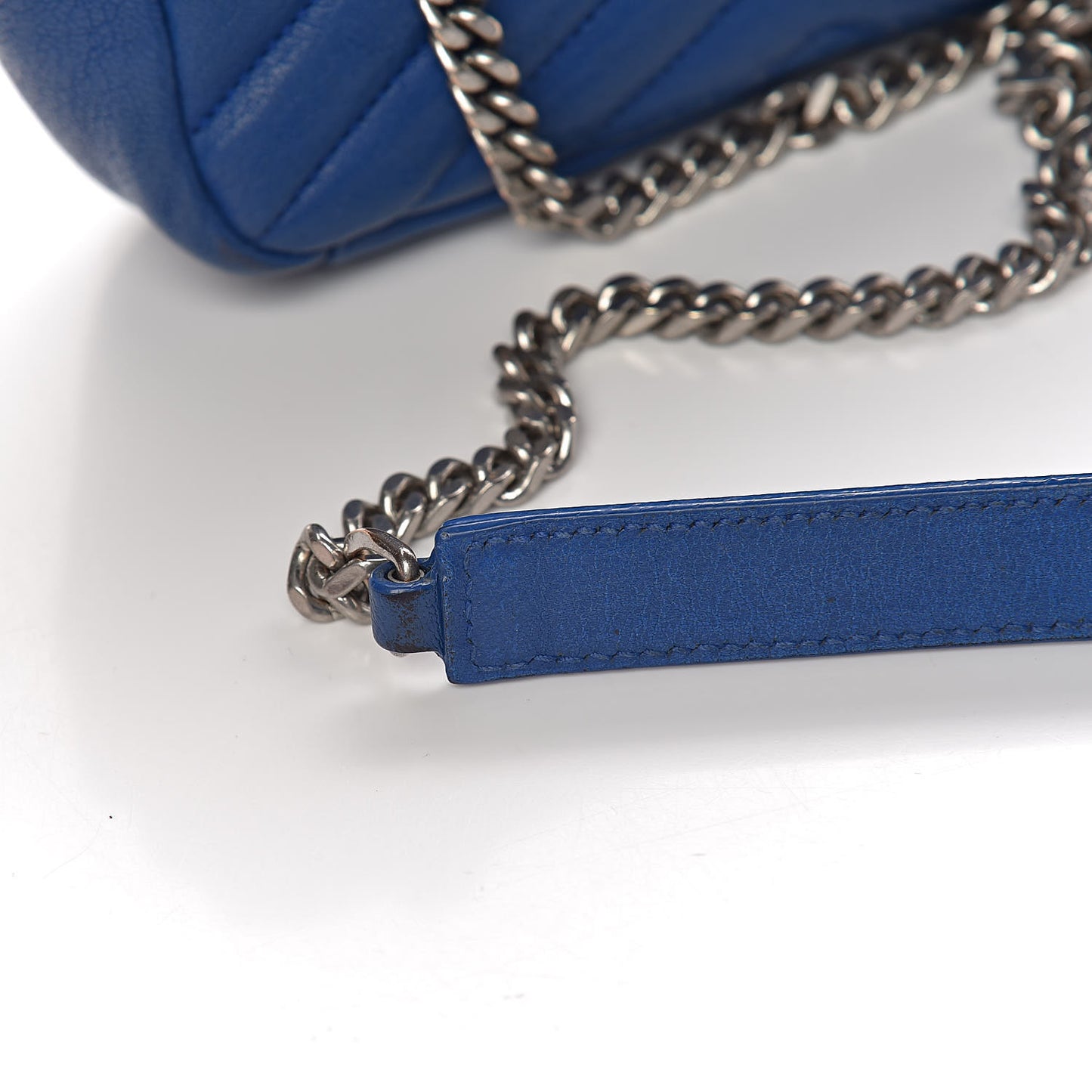 Sheepskin Matelasse Chevron Monogram Classic Baby Chain Bag Blue Majorelle